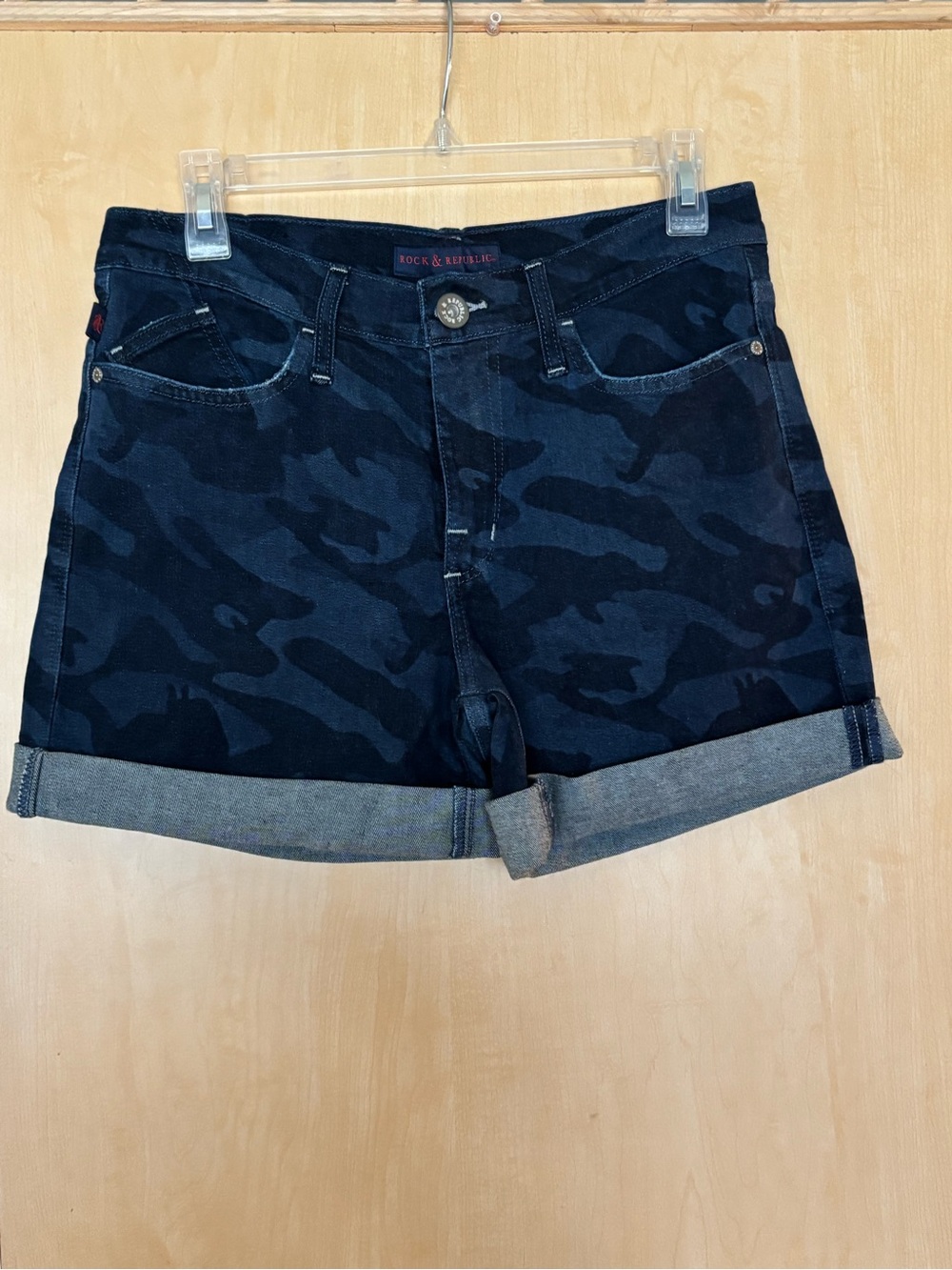 Rock & Republic Women's Dark Navy Camo Denim Shorts Size 10